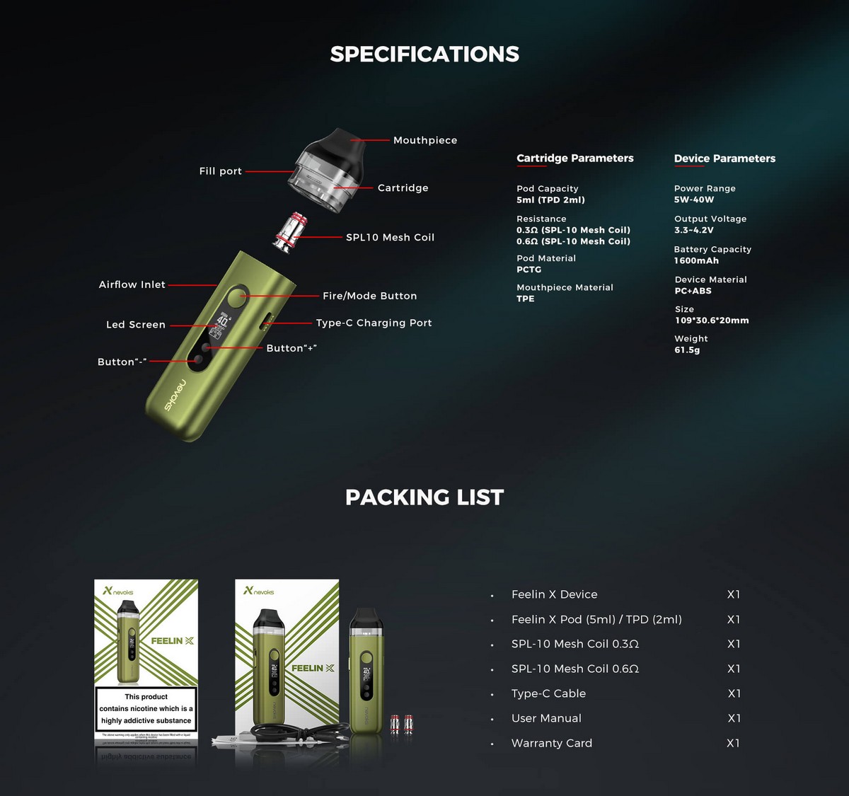 feelin x 1600mah 5ml pod kit by nevoks 8